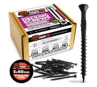 Tiger-Tx Premium Black Stainless Steel Decking And Cladding Screws 5X60mm - Corrosion Resistant A2 Stainless Steel - Pack Of 200