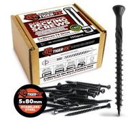Tiger-Tx Premium Black Stainless Steel Decking And Cladding Screws 5X80mm - Corrosion Resistant A2 Stainless Steel - Pack Of 100