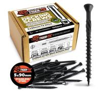 Tiger-Tx Premium Black Stainless Steel Decking And Cladding Screws 5X90mm - Corrosion Resistant A2 Stainless Steel - Pack Of 100