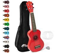 Soprano Ukulele Ukelele for Kids includes Gig Bag, Felt Pick, Spare Strings - Red - TIGER UKE7-RD