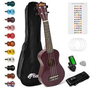 Tiger UKEKIT-PP Soprano Ukulele Kit - Suitable for Beginners and Children - Chromatic Tuner, Strap, Carry Bag, Notes Sticker, Felt Pick, Spare Strings, with Aquila Strings Fitted - Purple