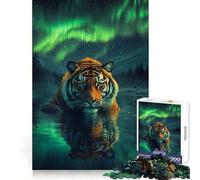 Tiger Under Aurora Borealis Jigsaw Puzzles for Adults1000 Pieces Smart Toy Soothing Play Accurate Cut Art Collectible 50x75cm