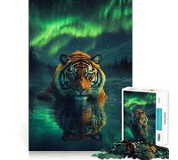 Tiger Under Aurora Borealis Jigsaw Puzzles for Adults1000 Pieces Smart Toy Soothing Play Accurate Cut Art Collectible 50x75cm