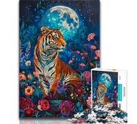 Tiger Under The Moon 1000 Piece Jigsaw Puzzle for Adults Teens,Staycation Kill Time Every Piece Is Unique - Challenging Family Fun Game 75x50cm
