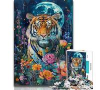 Tiger Under The Moon 1000 Piece Jigsaw Puzzles for Teenagers,Stress Reliever Staycation Kill Time with Matching Poster And Trivia Sheet 38x26cm