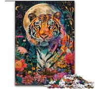 Tiger Under The Moon Adult Jigsaws 1000 Pieces Difficult, Educational Games DIY Toys with Matching Poster And Trivia Sheet for Age 14+ (26x38cm)