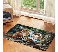 Tiger Under Tree Patterned Pet Feeding Mat with Water-Absorbing PU Top & Rubber Base - Anti-Slip Dog Cat Food Mat for Cats, Dogs & Pets, 30x45cm