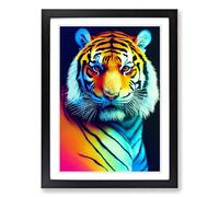 Tiger Vaporwave Framed Print | A2 Black Framed Wall Art | Ready to Hang | Modern Animal Picture | Living Room Bedroom Lounge Office