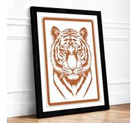 Tiger Visage Vintage Framed Wall Art Print A4 Black