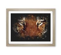 Tiger Vol.6 Paint Splash Modern Art Framed Print | A4 Oak Framed Wall Art | Ready to Hang | Modern Animal Picture | Living Room Bedroom Lounge Office