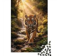 Tiger Walking in A Sunlit Forest Stream 1000 Piece Jigsaw Puzzle for Adults, 52x38cm/1000pcs, New Year Indoor Activity, Winter Downtime And Winter Weekends