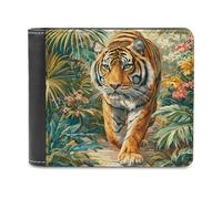 Tiger Walking The Jungle Soft PU Leather Bifold Wallet, Coin Purse Credit Pass Case, Durable Card-Holder Slim Billfold for Men Woman Money Storage
