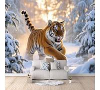 Tiger Wallpaper 300x256cm, Snowy Forest Scene 3D Effect Photo Wallpaper,Mural Panoramic Non-Woven,for Living Room Bedroom Decoration, Easy to Install