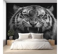 Tiger Wallpaper for Living Room, Ferocious Wildlife Wall Mural for Bedroom 500x350 cm, Non-Woven Photo Wallpaper, Home Decor D&O91