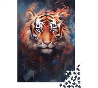 Tiger Watercolor 1000-Piece Puzzle for Adults, 52x38cm/1000pcs; White Pieces with A Smooth Surface; Shared Family Time Around The Table