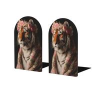 Tiger Wearing A Flower Crown Bookends For Shelves 2 Pcs Wooden Book Stopper Organizer For Home Office Libraries
