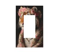 Tiger Wearing A Flower Crown Light Switch Wall Plate Faceplate Cover Single Rocker 1 Gang Decorator Outlet Receptacle Covers for Home Kitchen Room Bathroom Decor