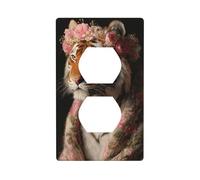 Tiger Wearing A Flower Crown Outlet Cover Light Switch Cover Decorative 1 Gang Wall Plate for Kitchen Room Bathroom Size 7x11.4cm