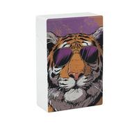 Tiger Wearing Sunglasses Cigarette Case for Regular King Size 85mm 20 Capacity Push to Open Hard Shell Cigarette Box Portable & Waterproof Cigarettes Case for Men Women Pocket Cigarettes Holder, Cig A