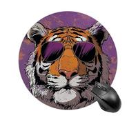 Tiger Wearing Sunglasses Mouse Pad, 7.8 Inch Portable Round Mouse Mat with Non-Slip Rubber Base & Smooth Surface, Waterproof Mousepad for Gaming Office & Home
