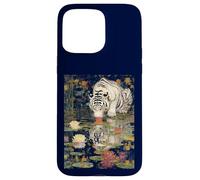 Tiger white Mirror Reflection with Lily Pad Art Design Case for iPhone 15 Pro Max