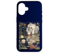 Tiger white Mirror Reflection with Lily Pad Art Design Case for iPhone 16