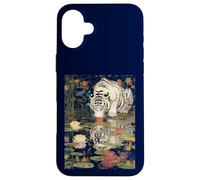 Tiger white Mirror Reflection with Lily Pad Art Design Case for iPhone 16 Plus
