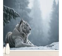 Tiger Wild Life Snow Forest Large Mural Self Adhesive Wallpaper 256x350 cm, Jungle Animals Wallpaper, Africa Grassland Landscape Wall Stickers Vinyl for Living Room, Kitchen Wall Art
