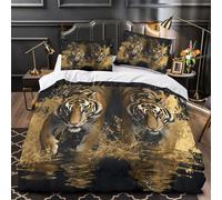 tiger wildness 3D Printed 3 Piece Bed Cover animal art style Quilt Cover Set Allergy Free Microfiber Hidden Zipper Hypo-allergenic for Kids Teens Double（200x200cm）