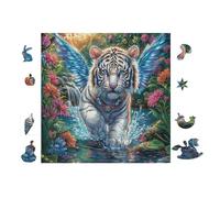 Tiger with Angel Wings in Flower Forest 100 Pc DIY Jigsaw Puzzle Puzzles for Adults Teens Hard Challenging Team Building Stress Reducing Autumn High-grade Rigid Cardboard 28x28cm