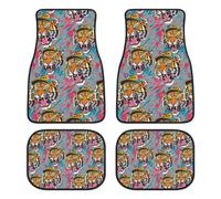 Tiger with Baseball Cap Artistic Fashion Car Floor Mats Set of 4 Waterproof Non-Slip Carpet Accessories