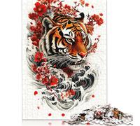 Tiger with Cherry Blossoms Jigsaw Puzzles Puzzle for Adults Kids. 1000 Pieces Great Gifts Challenge Toy Educational Game Home Decoration for Adults& Kids Age 14 Years Up 1000pcs (38x26cm)