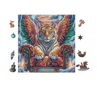 Tiger with Crown And Wings 100 Pieces Classic Jigsaw Puzzle Puzzle for Adults Decompression Wall Art Mental Exercise Lightweight Recycled Material 28x28cm