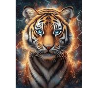 Tiger with Fiery Eyes in The Dark 300 Piece Complete Jigsaw Puzzle Set Fairy Tale Scenery Cartoon Teens Beginners Educational Challenge Puzzle Fans Group Play Anniversary Fathers Thick Cardboard 300