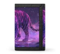 Tiger with Green Eyes Men's Trifold Wallet with Zipper Minimalist Credit Card Holder Casual Coin Purse Anniversary Birthday Gift