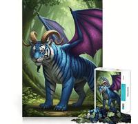 Tiger with Horns Wings 1000 Pieces Jigsaw Puzzles for Adults Thought Toy Calming Play Precise Edge Heartfelt Gift 38x26cm