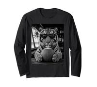 Tiger with Sunglasses and Coconut Drink Long Sleeve T-Shirt