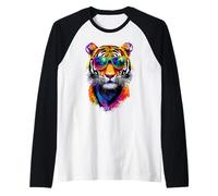 Tiger with Sunglasses I Love Tigers Wild Big Cats Cute Tiger Raglan Baseball Tee