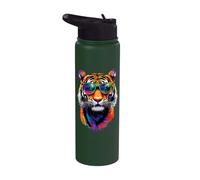 Tiger with Sunglasses I Love Tigers Wild Big Cats Cute Tiger Stainless Steel Insulated Water Bottle