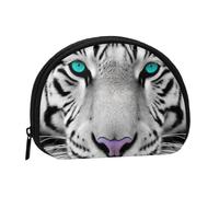 Tiger with Teal Eyes Coin Purse, Mini Wallet for Women Men Gifts Change Bag with Zipper Shell Shaped Small Coin Bag Travel Organizer Change Storage Pouch for Cash, Cards, Keys, Lipstick