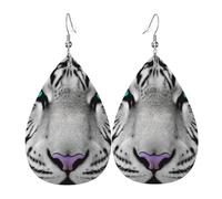 Tiger with Teal Eyes Leather Earrings for Women Teardrop Dangle Earrings Lightweight Unique Custom Picture Earrings Jewelry Fashion Pendant and Valentine Birthday Party Gift