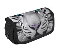 Tiger with Teal Eyes Pencil Case Organizer Large Capacity Cute Pen Pouch with 3 Compartment Office Stationery Large Pencil Bags with Zipper Fabric Pen Bag for Adults Portable Makeup Bag (Black)
