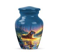 Tiger with Water Funeral Urn for Human Ashes, Unique and Decorative Urns for Male and Female, Small Keepsake Urn for Humans Ash, Memorial Gifts for Family, 3 Inch Mini Keepsakes Urns, Blue and Yellow