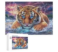 Tiger with Water Splash And Stormy Sky 300 Piece Jigsaw Puzzle for Teens 14+ Weekend Activity Logical Reasoning Gift for Teenagers 300 PCS