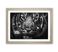 Tiger With Yellow Eyes In Abstract Modern Art Framed Wall Art Print, Ready to Hang Picture for Living Room Bedroom Home Office Décor, Oak A2 (64 x 46 cm)