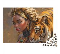Tiger Woman Portrait Recycled Cardboard Jigsaw Puzzle WomanTiger 1000Pc for Senior Citizens Challenging & Brainteasing 70x50cm/1000pcs