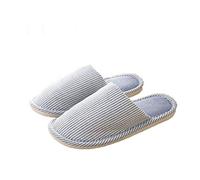 Tiger007 Womens Striped Linen Slippers Comfy Non Slip Cotton Closed Toe Machine Washable, blue, 8-9