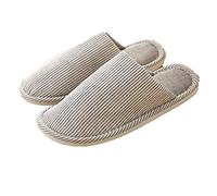 Tiger007 Womens Striped Linen Slippers Comfy Non Slip Cotton Closed Toe Machine Washable, brown, 10-11