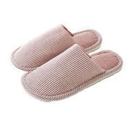 Tiger007 Womens Striped Linen Slippers Comfy Non Slip Cotton Closed Toe Machine Washable, red, 7-8