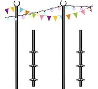 Tigerden 10ft String Light Poles for Deck Fence, Light Poles for Outdoor String Light, Perfect for Garden, Backyard, and Patio Lighting Stand for Parties, Wedding - Matte Black Finish - 2 Pack